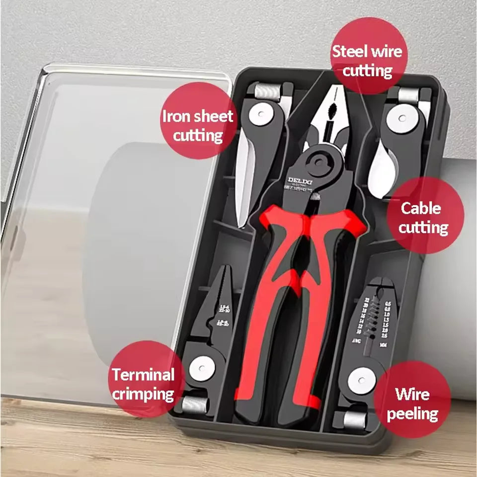 Alicates Multifuncionales 5 en 1 con Cabezales Intercambiables – Herramienta Compacta de Bricolaje