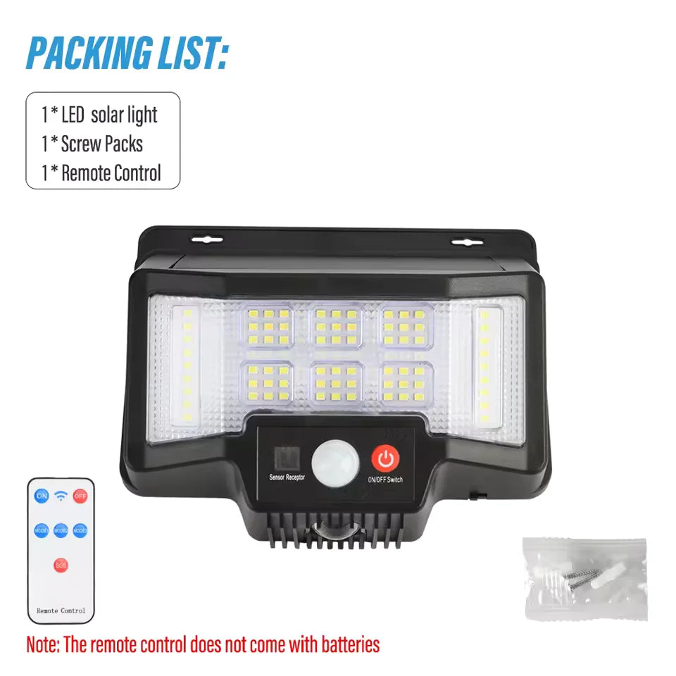 Foco Solar Exterior 75 LED con Sensor de Movimiento y Luz RGB + Mando