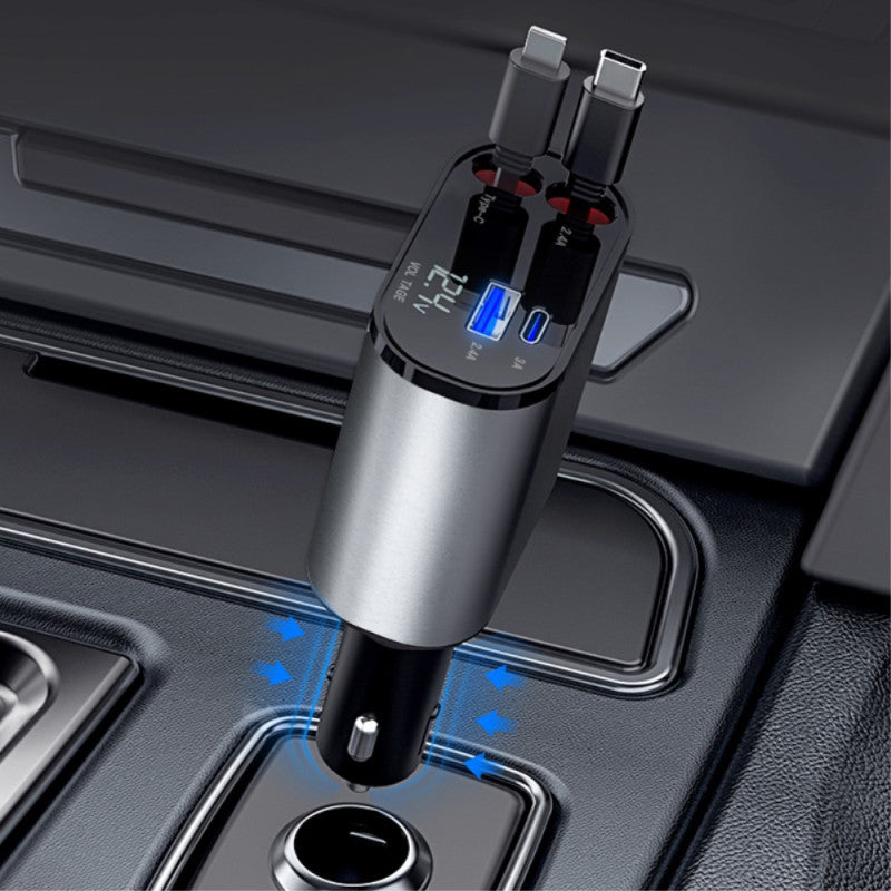 Cargador de Coche Klack 4 en 1 120W Retráctil USB