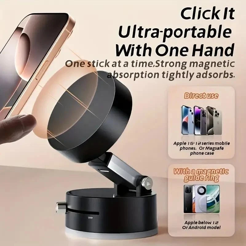 Soporte Magnético al Vacío para Teléfono Móvil 360° – Ventosa Fuerte y Plegable