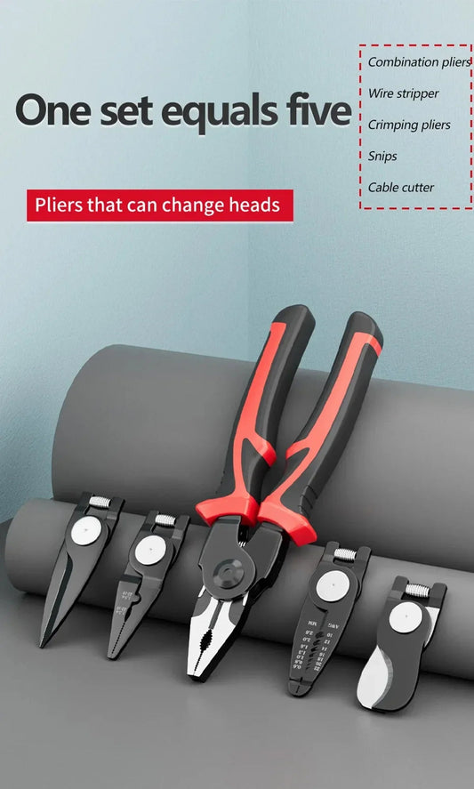 Alicates Multifuncionales 5 en 1 con Cabezales Intercambiables – Herramienta Compacta de Bricolaje - innovagizmo.com