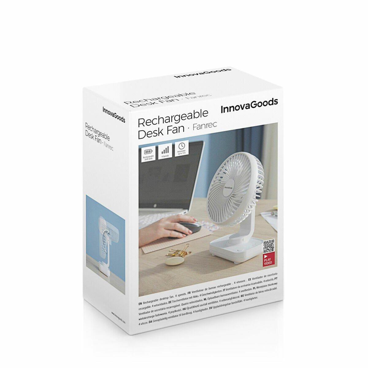 Ventilador de Escritorio Recargable Fanrec InnovaGoods Ø5,4'' 3600 mAh / 13,3 W - innovagizmo.com