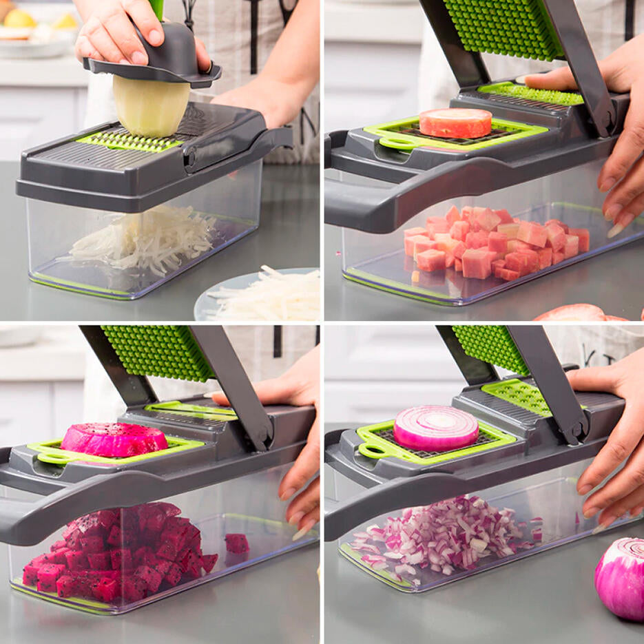Cortador de Verduras Multifunción 16 en 1 con Mandolina y Cuchillas de Acero Inoxidable