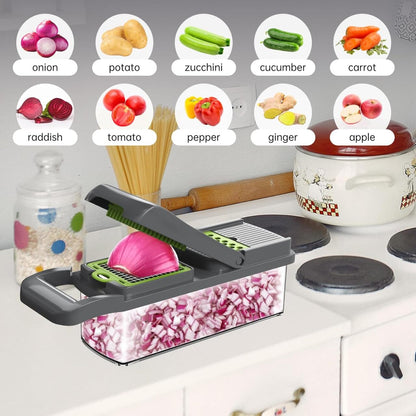 Cortador de Verduras Multifunción 16 en 1 con Mandolina y Cuchillas de Acero Inoxidable