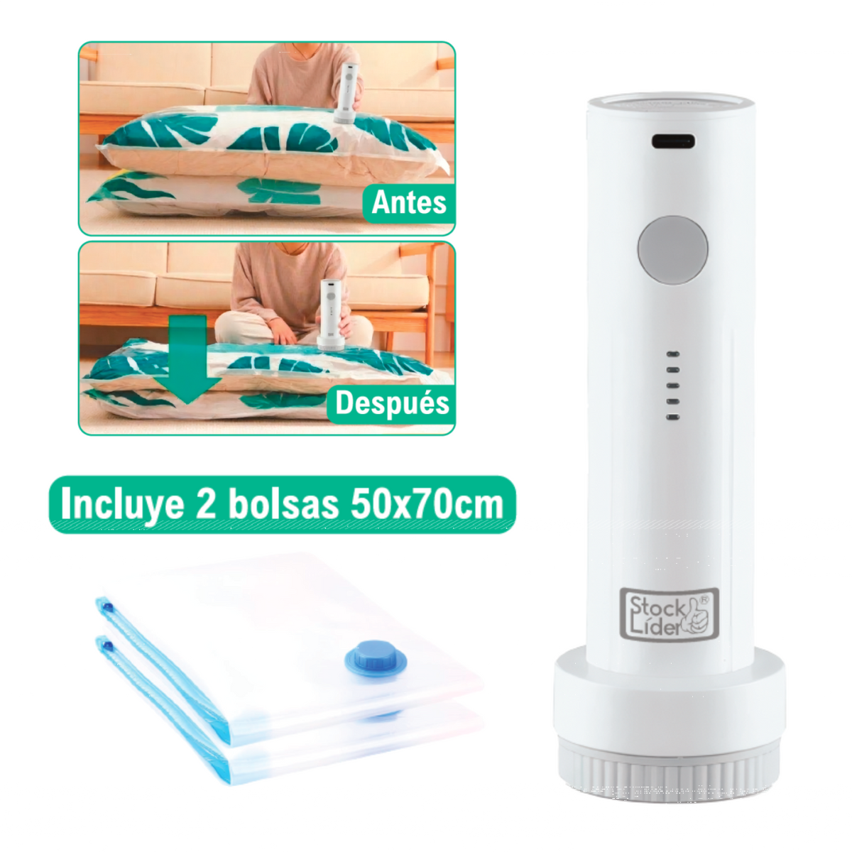 Bomba de Vacío Inalámbrica y Portátil para Ropa + 2 Bolsas de Almacenamiento Gratuitas
