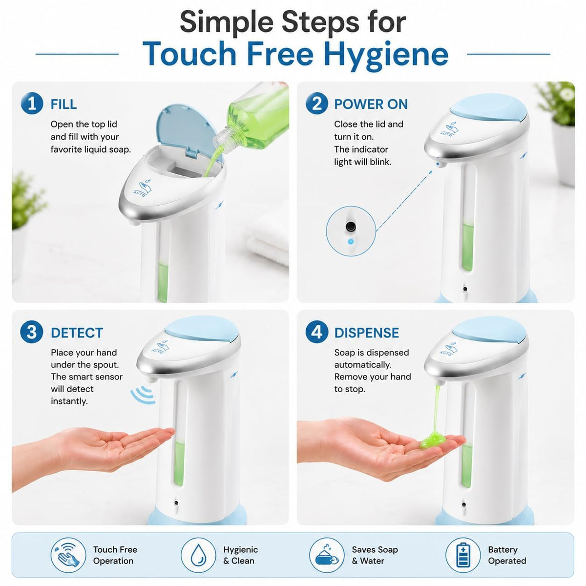 Dispensador Automático de Jabón Inteligente sin Contacto para Baño y Cocina