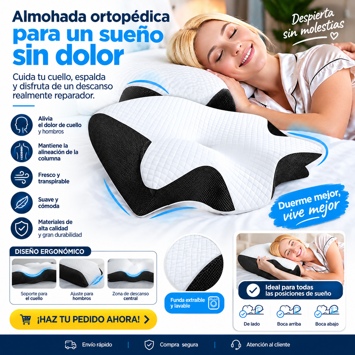 Almohada Ergonómica Cervical de Contorno | Soporte Adaptable para Descanso