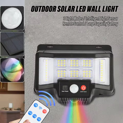 Foco Solar Exterior 75 LED con Sensor de Movimiento y Luz RGB + Mando