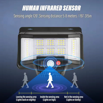 Foco Solar Exterior 75 LED con Sensor de Movimiento y Luz RGB + Mando