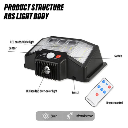 Foco Solar Exterior 75 LED con Sensor de Movimiento y Luz RGB + Mando