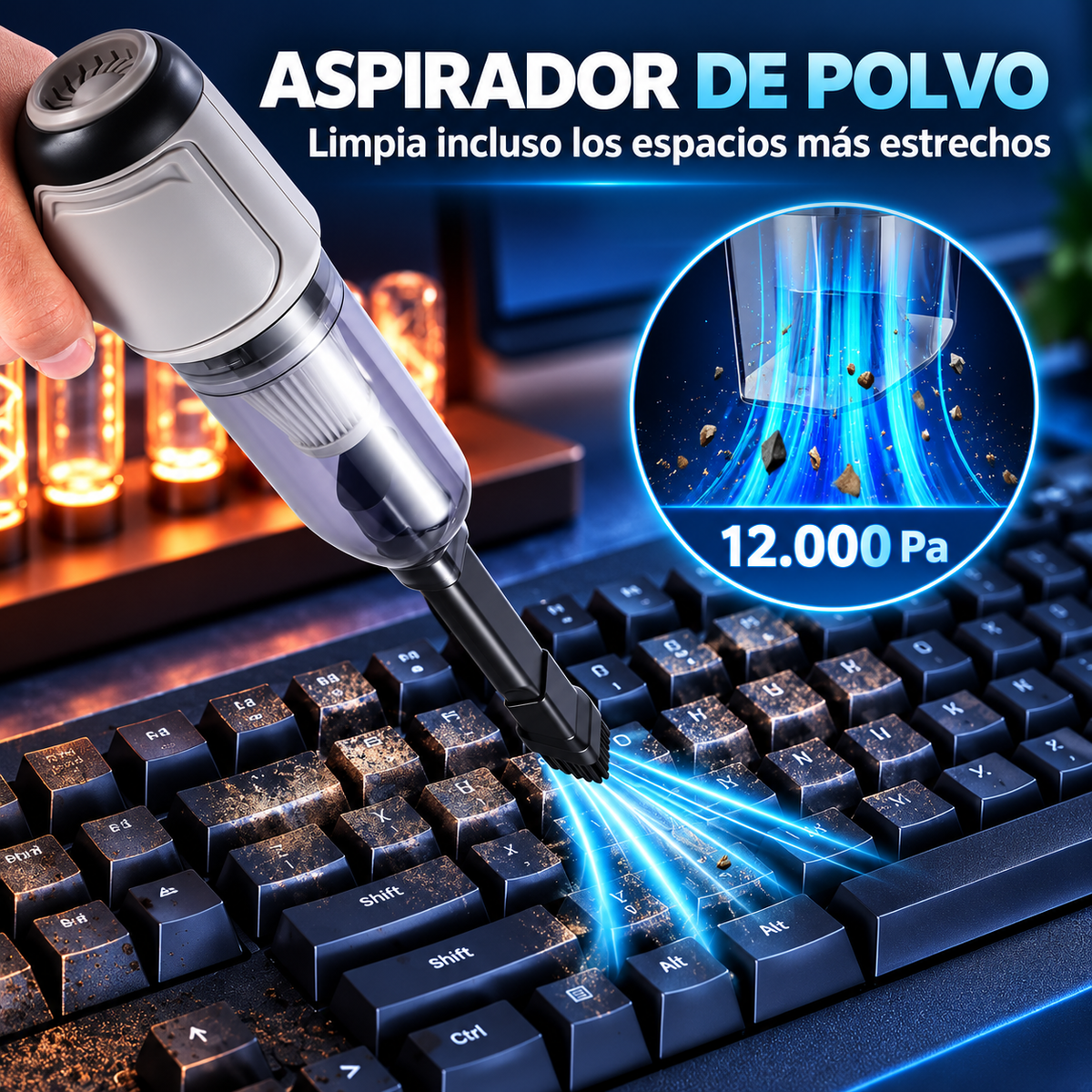 Mini Aspirador de Mano Inalámbrico 4 en 1 – 120W | 9000Pa | Recargable USB