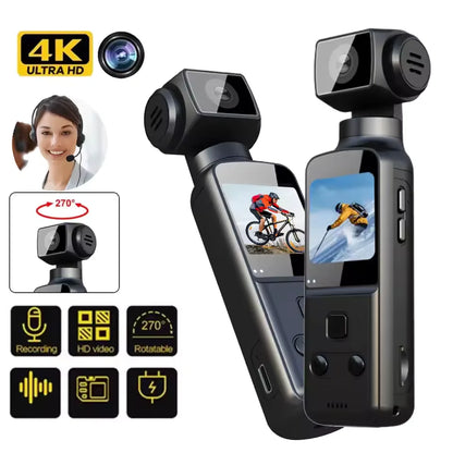 Cámara 4K de Bolsillo – WiFi, Pantalla Giratoria 270°, Estabilización y Grabación en Movimiento