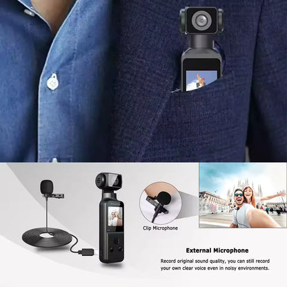 Cámara 4K de Bolsillo – WiFi, Pantalla Giratoria 270°, Estabilización y Grabación en Movimiento