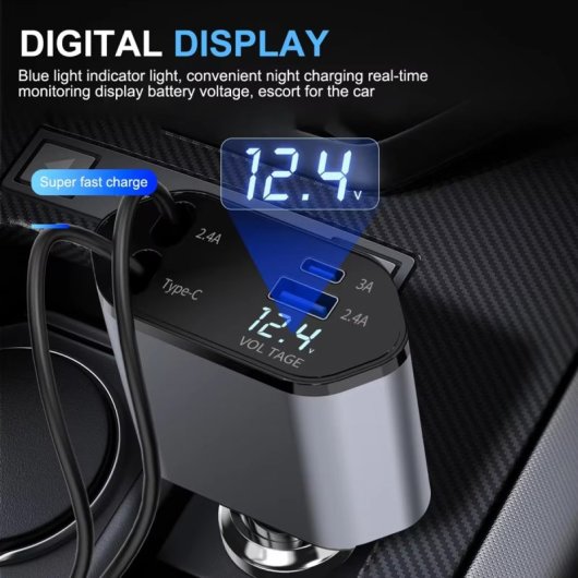 Cargador de Coche Klack 4 en 1 120W Retráctil USB