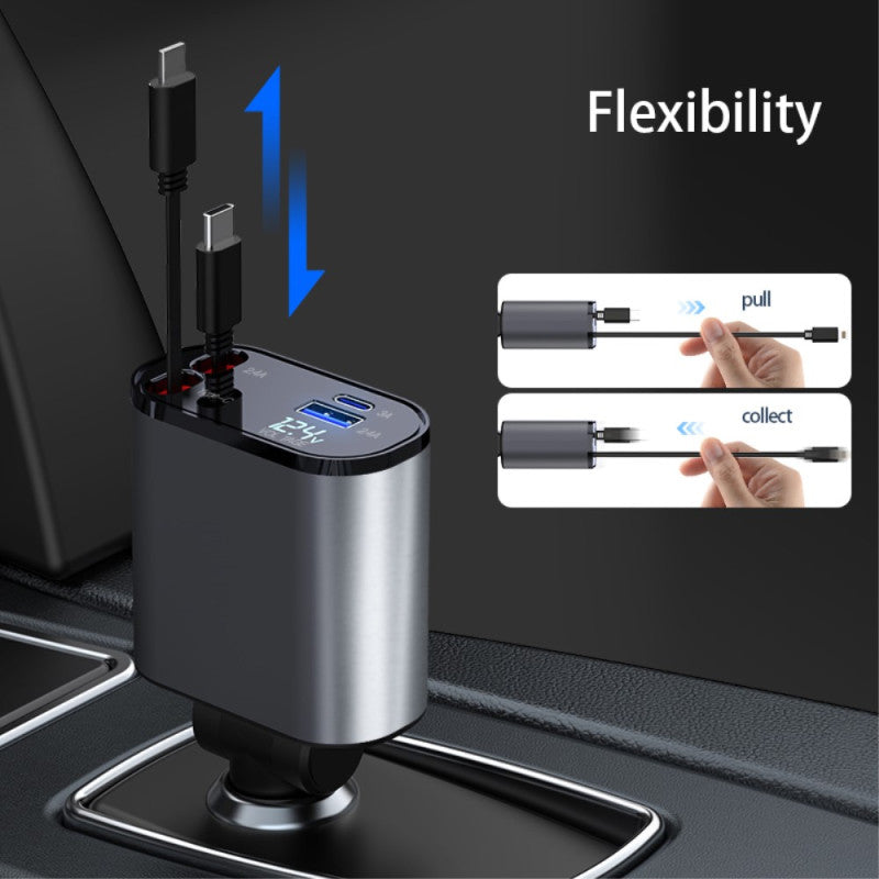 Cargador de Coche Klack 4 en 1 120W Retráctil USB