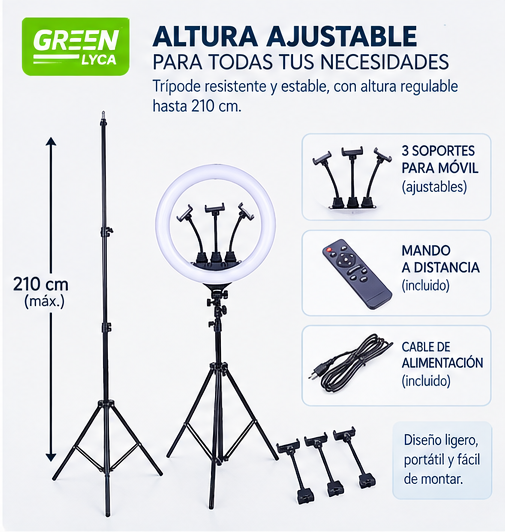 Anillo de Luz LED RGB de 45 cm con Soporte Extensible | Vídeos y Fotos Impecables