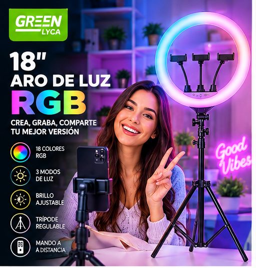 Anillo de Luz LED RGB de 45 cm con Soporte Extensible | Vídeos y Fotos Impecables