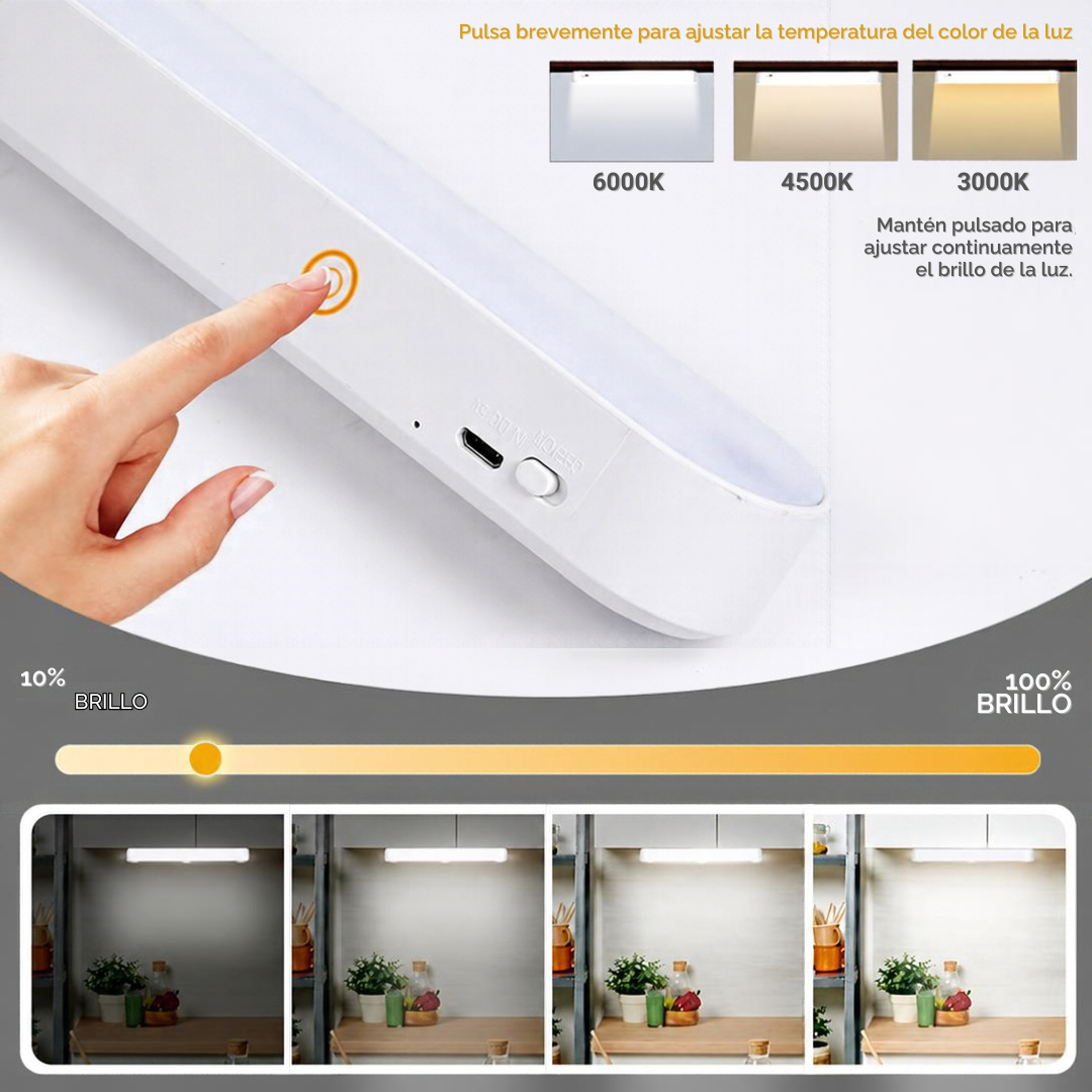 Tira LED con Sensor de Movimiento Recargable – Iluminación Automática para Armarios, Pasillos y Escaleras