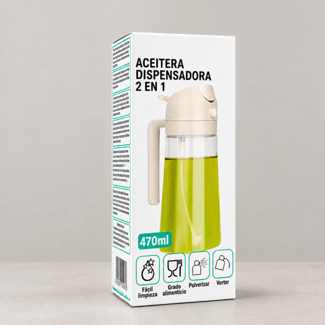 Aceitera y Pulverizador de Aceite 2 en 1 | Control de Dosis y Antigoteo