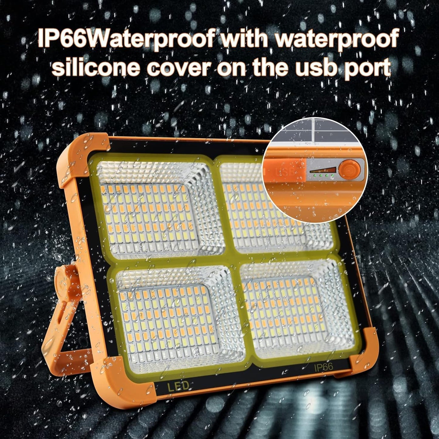 Foco LED Solar 100W con 336 LEDs y 2800 Lúmenes – Powerbank y Carga Solar