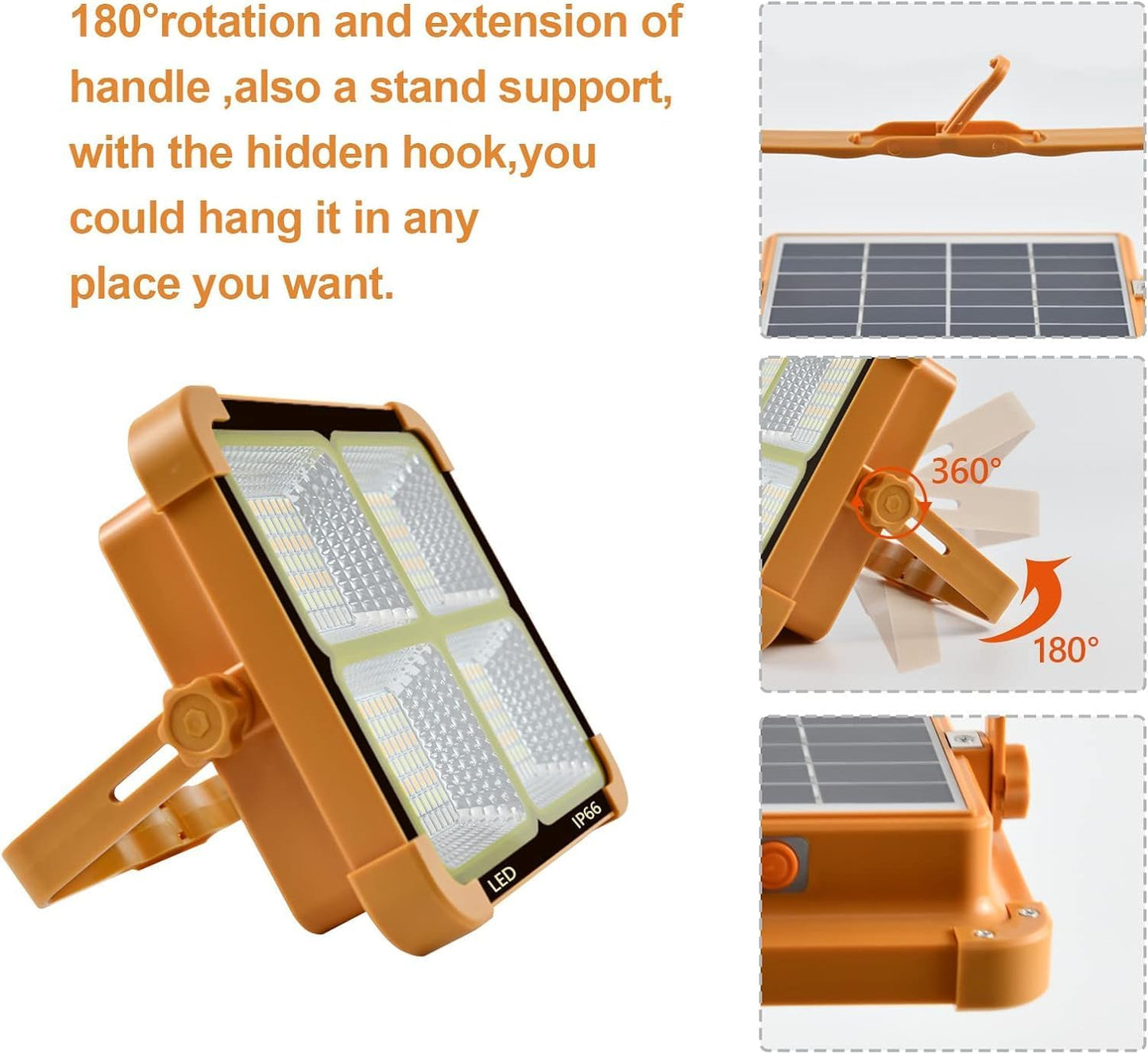 Foco LED Solar 100W con 336 LEDs y 2800 Lúmenes – Powerbank y Carga Solar
