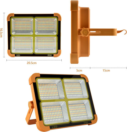 Foco LED Solar 100W con 336 LEDs y 2800 Lúmenes – Powerbank y Carga Solar
