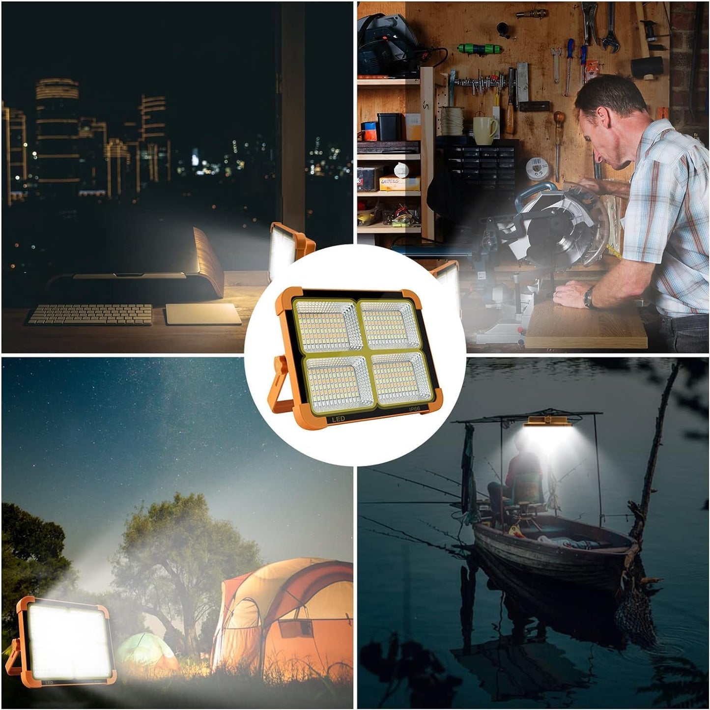 Foco LED Solar 100W con 336 LEDs y 2800 Lúmenes – Powerbank y Carga Solar