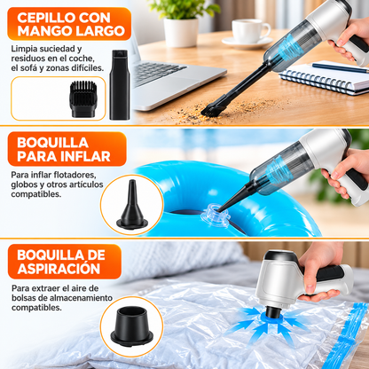 Mini Aspirador de Mano Inalámbrico 4 en 1 – 120W | 9000Pa | Recargable USB