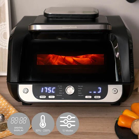 Freidora de Aire con Grill, Accesorios y Recetario Fryinn 12 - in - 1 6000 Negro Acero 3400 W 6 L - innovagizmo.com
