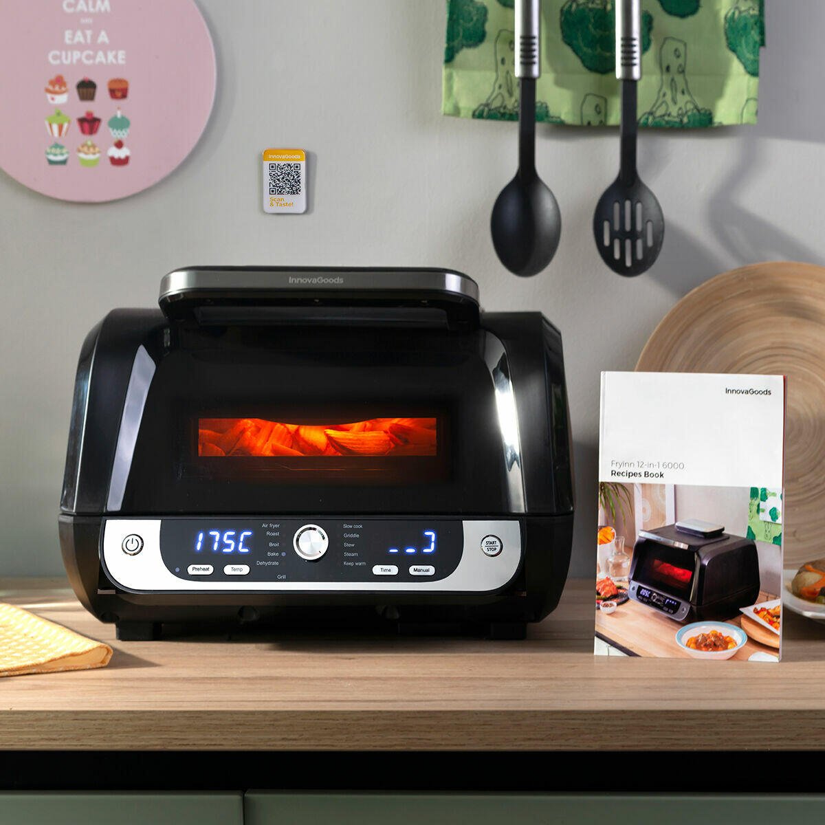 Freidora de Aire con Grill, Accesorios y Recetario Fryinn 12 - in - 1 6000 Negro Acero 3400 W 6 L - innovagizmo.com