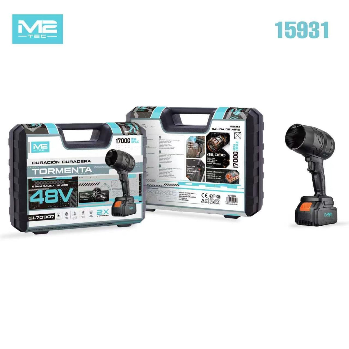 Soplador Turbo Inalámbrico 48V M2-TEC Tormenta | Potencia de 1700g y 2 Baterías