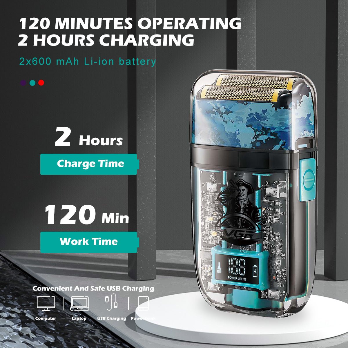 Afeitadora eléctrica de láminas para hombre VGR V - 352 recargable USB