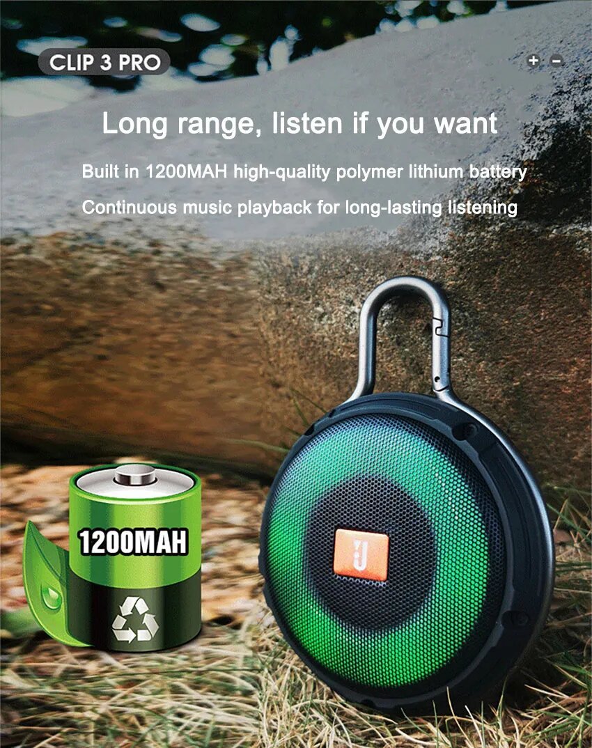 Altavoz Clip 3 Pro - Portátil, Bluetooth, Resistente al Agua, Ideal para Aventura - innovagizmo.com