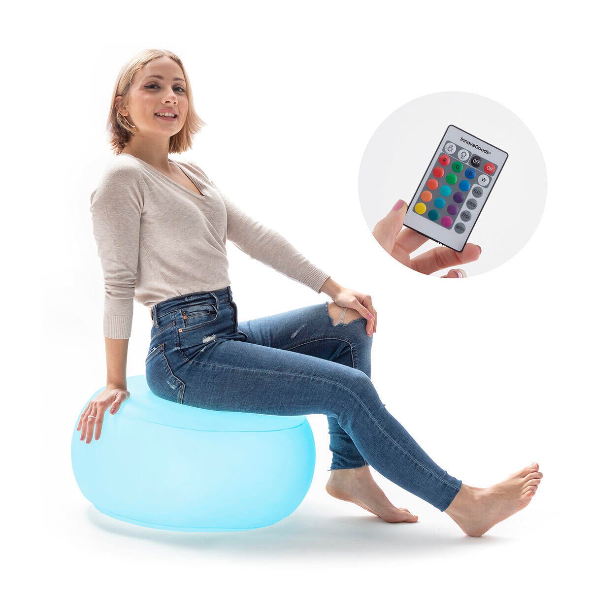Asiento Hinchable con LED Multicolor y Mando a Distancia Pulight InnovaGoods - innovagizmo.com