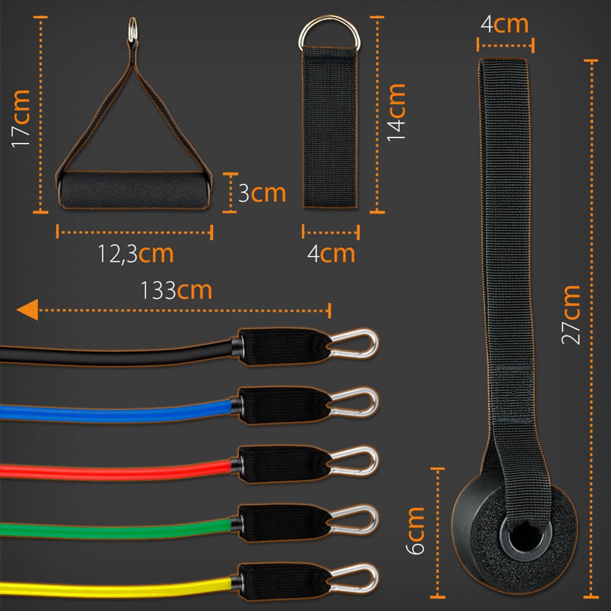 Bandas Resistencia 12 piezas 5 Niveles 10 lb - 30 lb Cinta Elástica Gridinlux - innovagizmo.com