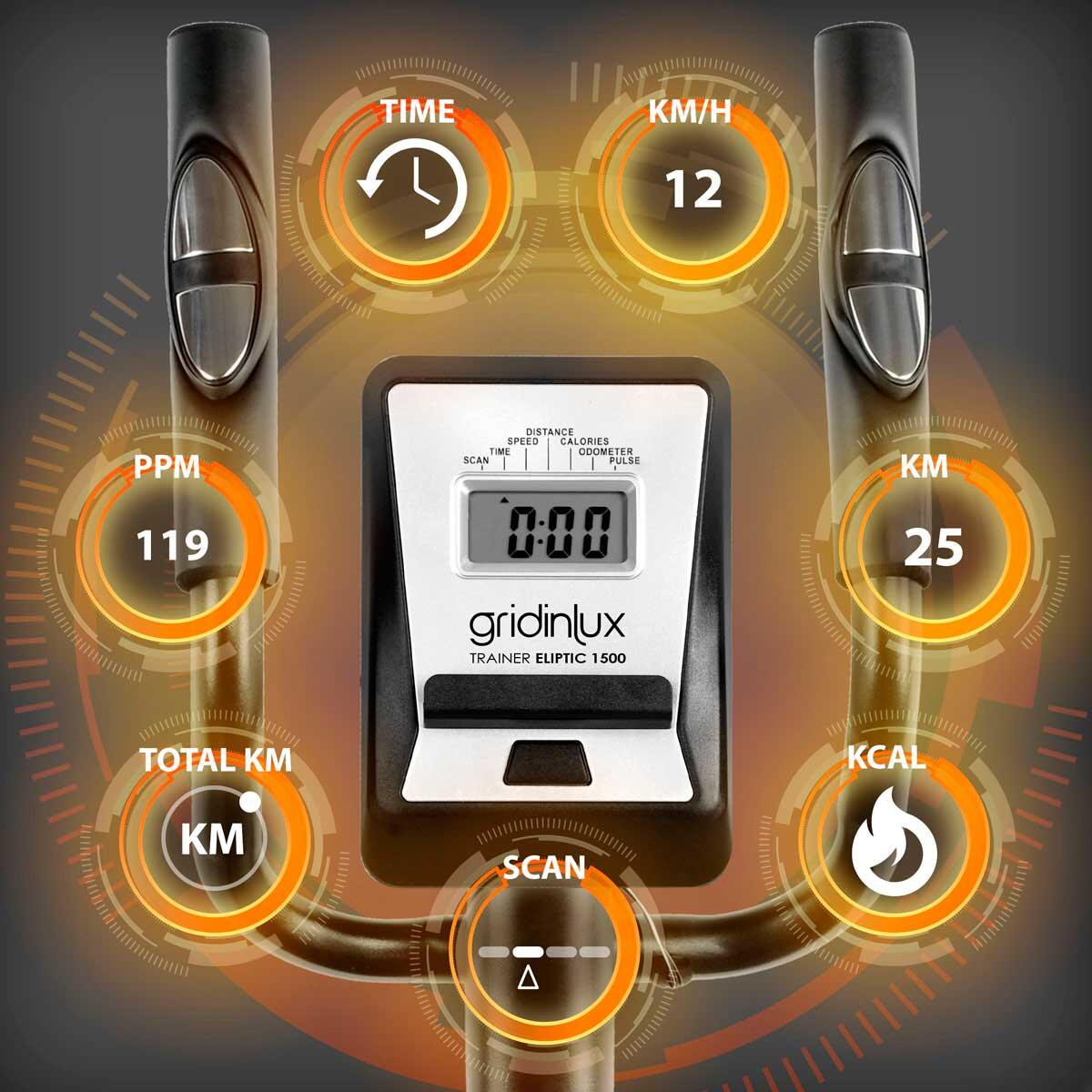 Bicicleta Elíptica Trainer Eliptic 1500 Volante Inercia 8kg 8 Niveles Pulsometro Gridinlux - innovagizmo.com