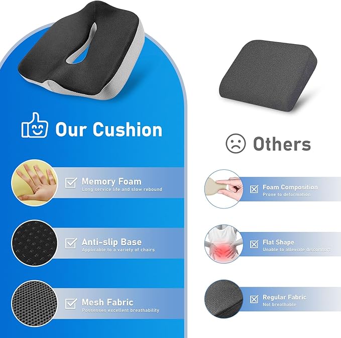 Cojín Anatómico Antideslizante Gel - Viscoelástico Orificio Liberación Coxis & Hemorroides - innovagizmo.com