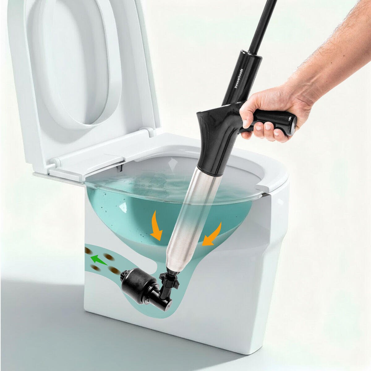 Desatascador de Aire Comprimido 5 en 1 con Manómetro JetPro InnovaGoods | Alta Presión y 7 Accesorios - innovagizmo.com