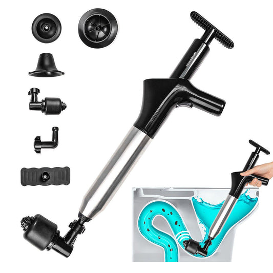 Desatascador de Aire Comprimido 5 en 1 con Manómetro JetPro InnovaGoods | Alta Presión y 7 Accesorios - innovagizmo.com