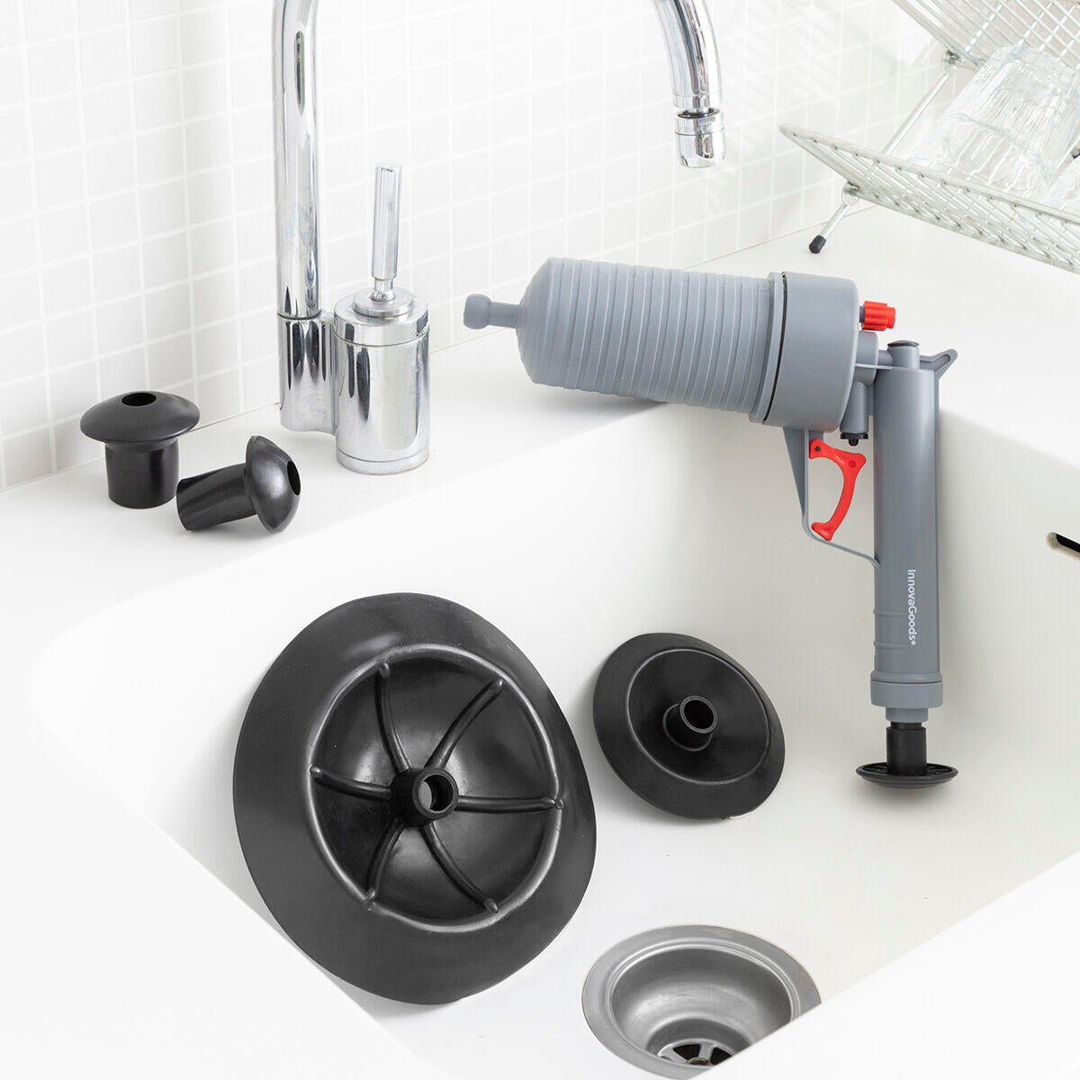 Desatascadora de Aire Comprimido Universal con Adaptadores | Limpieza Rápida y Ecológica para Todo Tipo de Desagües. - innovagizmo.com