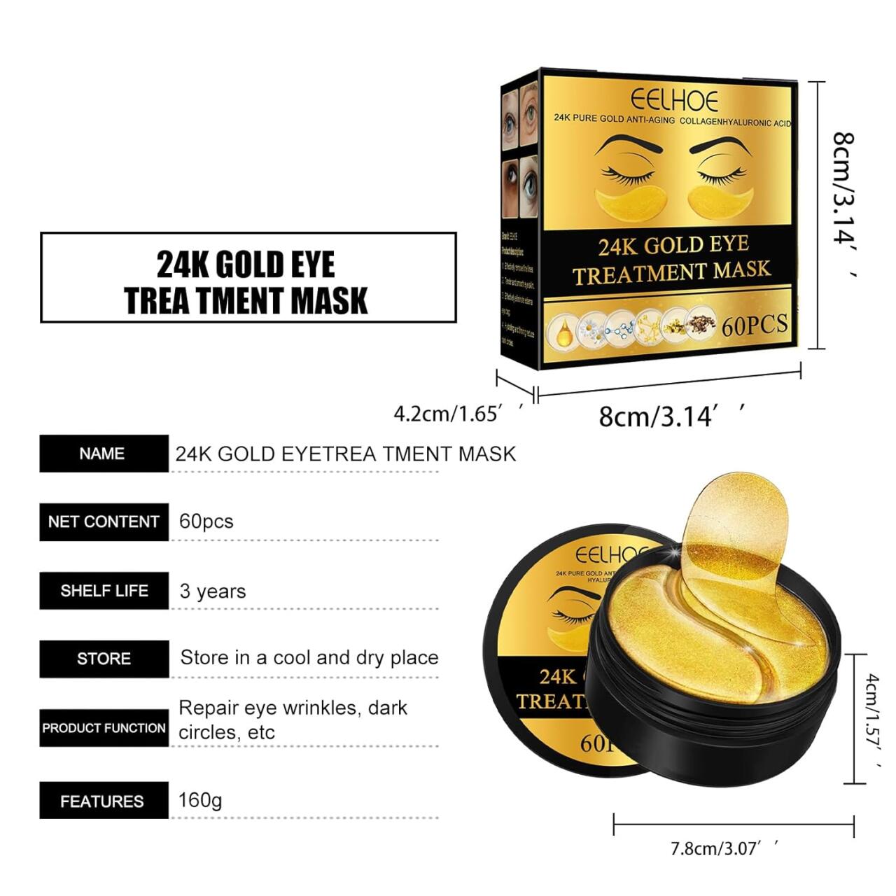 EELHOE Parches de Oro 24K – Tratamiento de Lujo para Ojeras e Hinchazón 👁️💛 60 Pcs - innovagizmo.com
