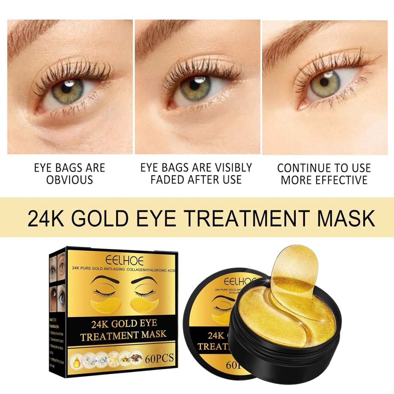 EELHOE Parches de Oro 24K – Tratamiento de Lujo para Ojeras e Hinchazón 👁️💛 60 Pcs - innovagizmo.com