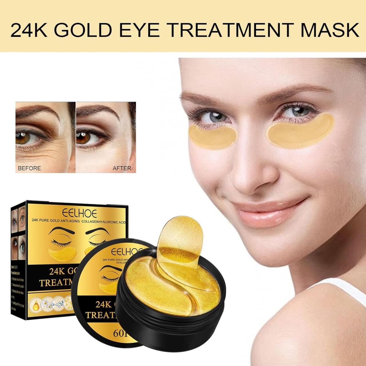 EELHOE Parches de Oro 24K – Tratamiento de Lujo para Ojeras e Hinchazón 👁️💛 60 Pcs - innovagizmo.com