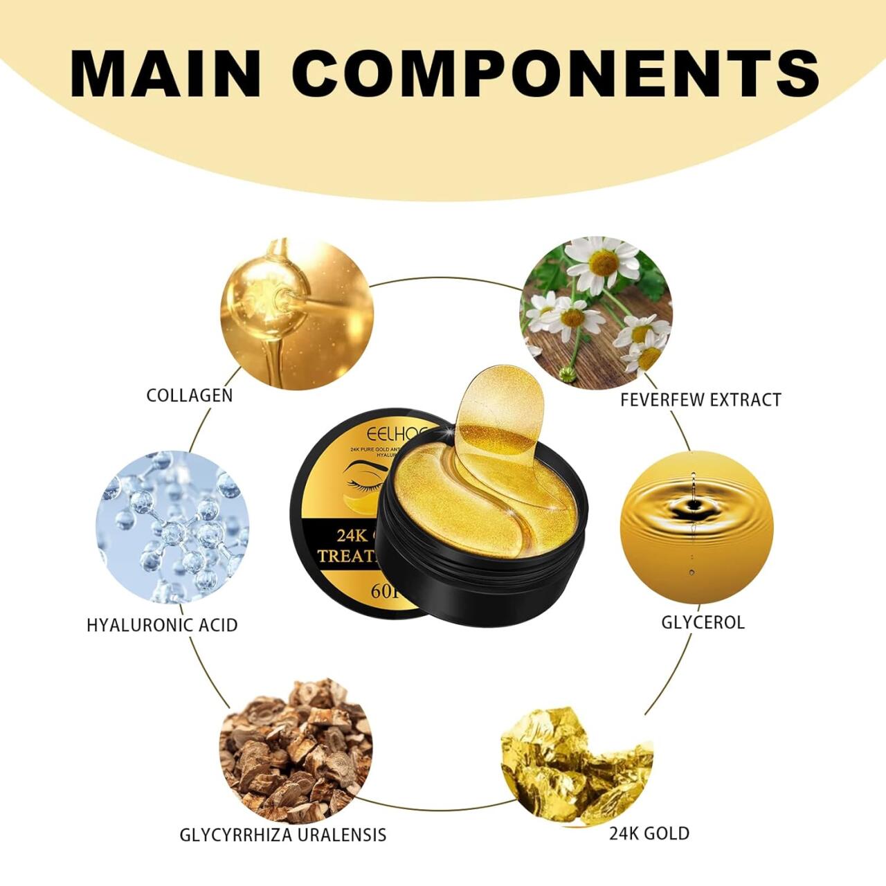 EELHOE Parches de Oro 24K – Tratamiento de Lujo para Ojeras e Hinchazón 👁️💛 60 Pcs - innovagizmo.com