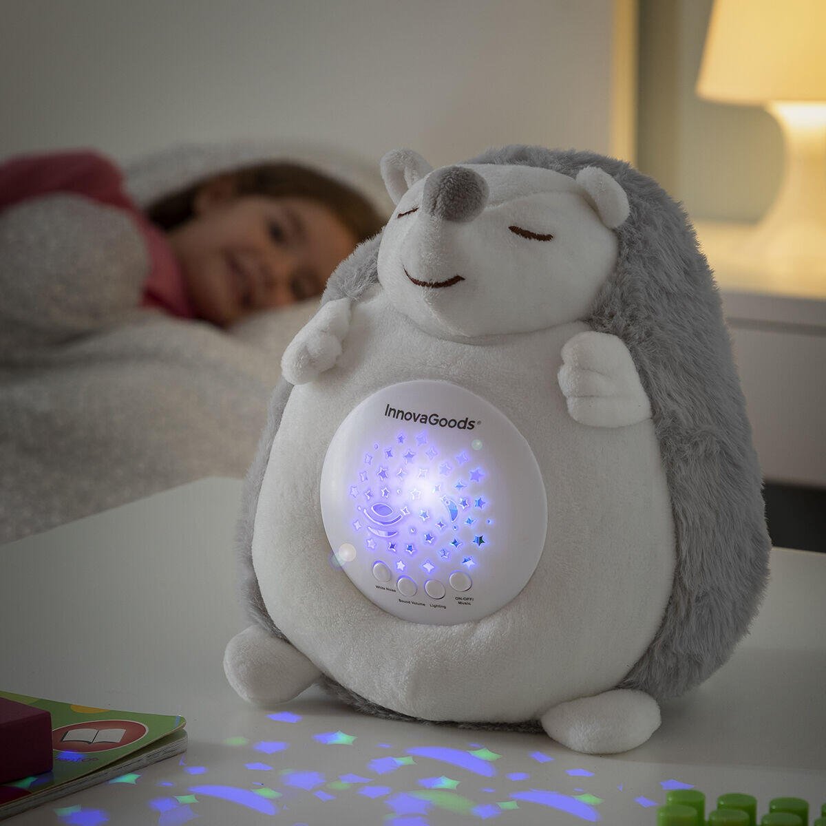 Erizo de Peluche con Ruido Blanco y Proyector Quitamiedos Spikey - innovagizmo.com