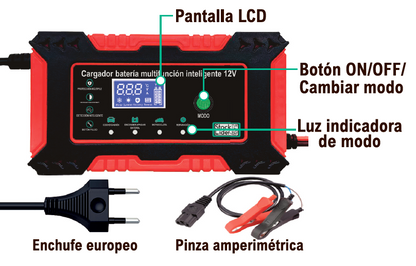 Cargador y Mantenedor de Baterías 12V Multifunción | Carga Rápida 6A y Pantalla LCD