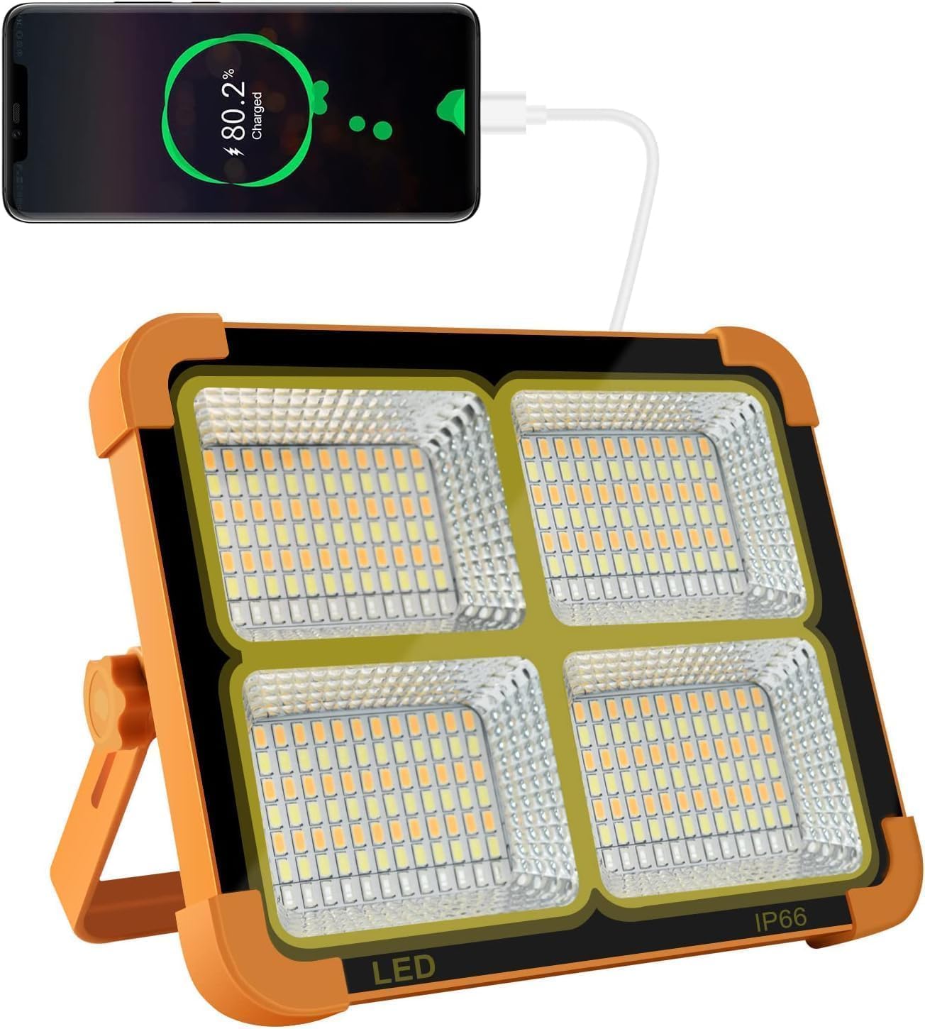 Foco LED Solar 100W con 336 LEDs y 2800 Lúmenes – Powerbank y Carga Solar - innovagizmo.com