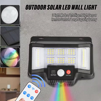 Foco Solar Exterior 75 LED con Sensor de Movimiento y Luz RGB + Mando - innovagizmo.com