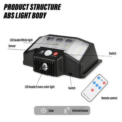 Foco Solar Exterior 75 LED con Sensor de Movimiento y Luz RGB + Mando - innovagizmo.com