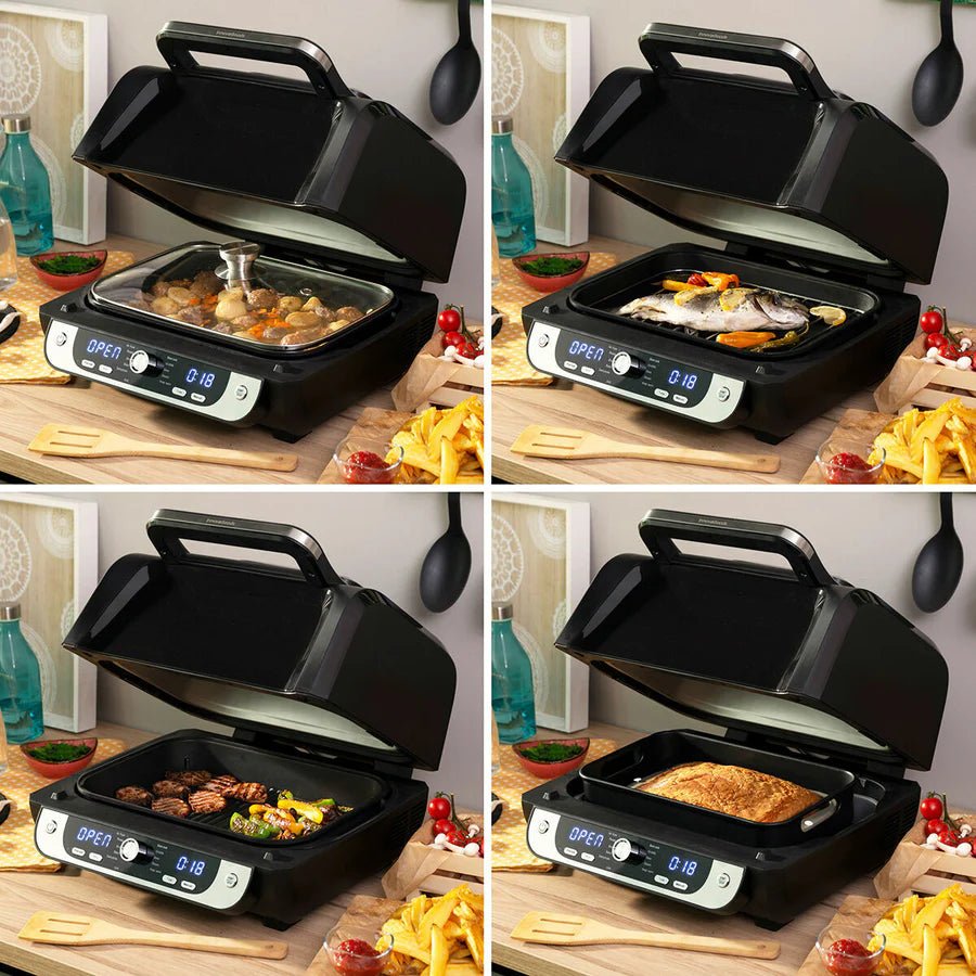 Freidora de Aire con Grill, Accesorios y Recetario Fryinn 12 - in - 1 6000 Negro Acero 3400 W 6 L - innovagizmo.com